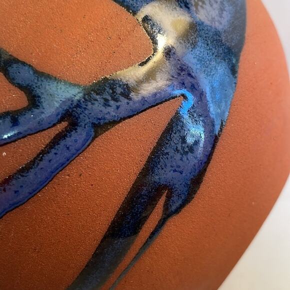 Signed Jon Mehr Studio Art Red Ware Purple Drip Glaze Pottery EUC - Picture 8 of 9